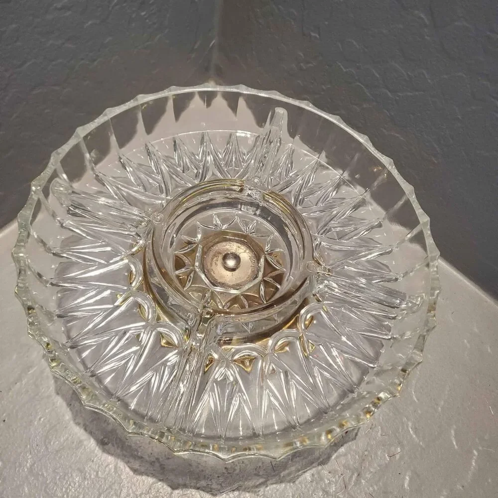 Glass and Gold Divided Pedestal Footed Dish 10